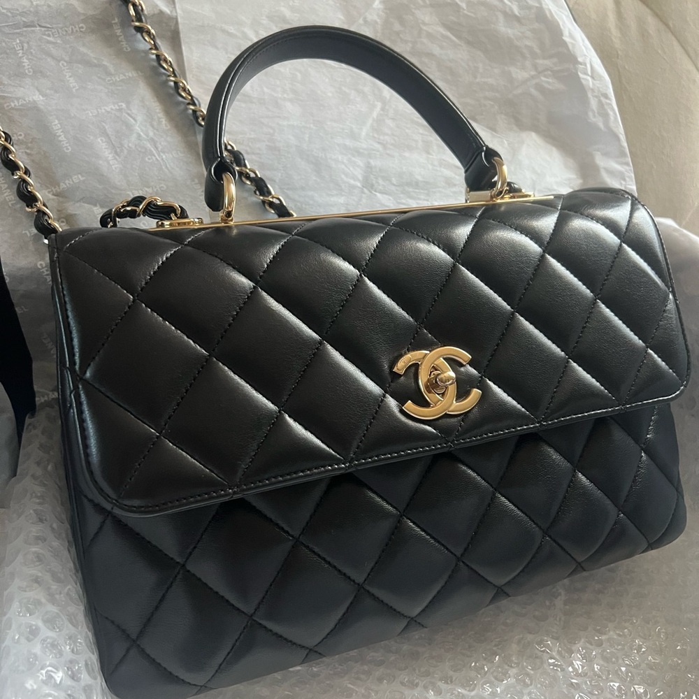 🖤✨Chanel Trendy Black Quilted Lambskin Top Handle Bag Mint! Full set ! - Picture 3 of 8